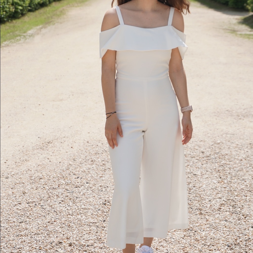 Karl Lagerfeld Paris Cold Shoulder White Jumpsuit
